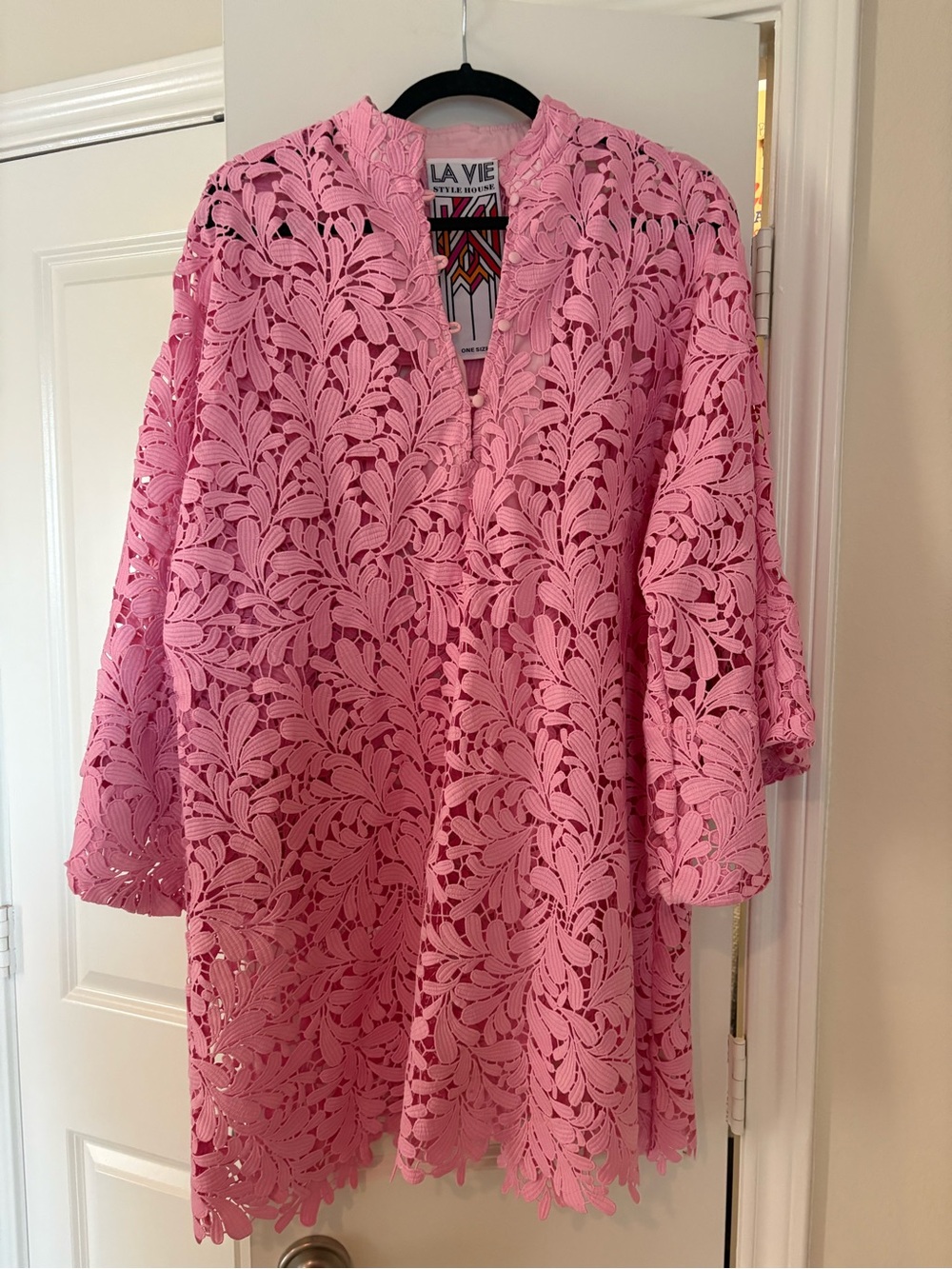 La Vie Style House Pink Lace Tunic Dress